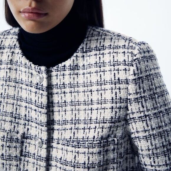 H&M Bouclé Plaid Textured Jacket New - Picture 10 of 10